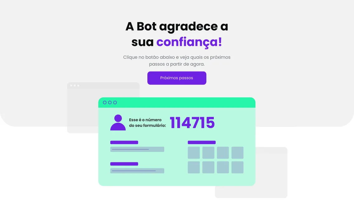 Página de agradecimento da Bot com número de formulário do cliente