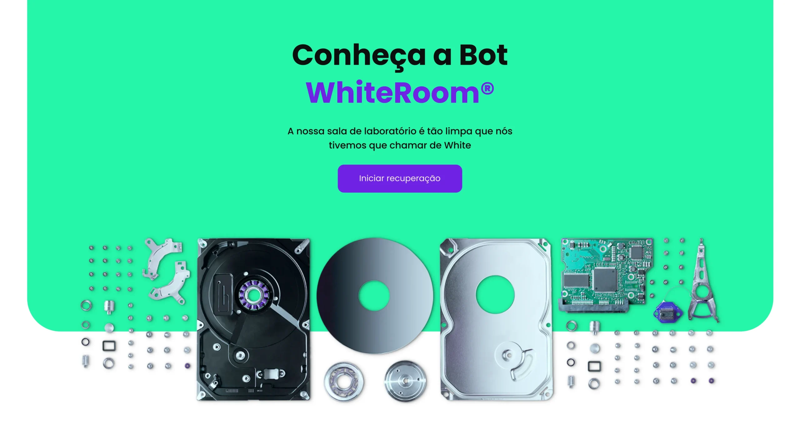 Laboratório de recuperação de dados Bot WhiteRoom com componentes de disco rígido desmontado